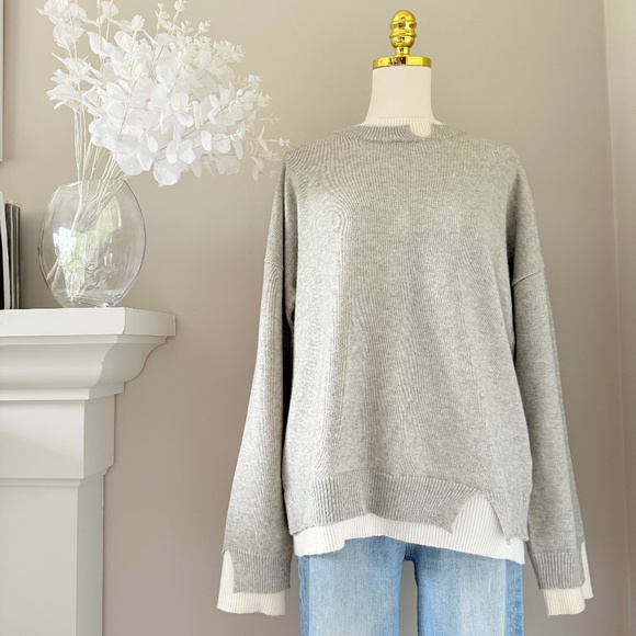 Love Labels Cutout Layer Sweater in Heather Gray and Alabaster, Sz XXL - Picture 3 of 9